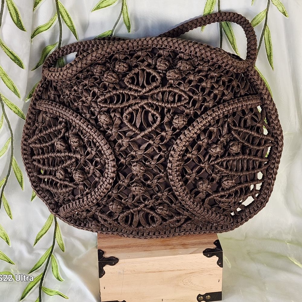 David and Scotty Elegant Brown Woven Purse with Intricate Patterns